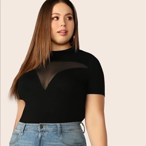 Plus Sheer Mesh Yoke Fitting Tee from Shein 3x